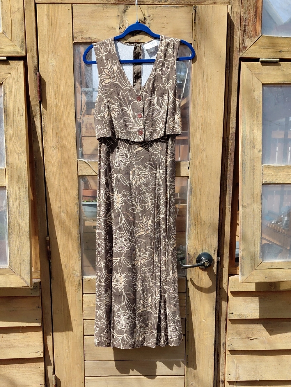 Vintage 90s Brown Floral Vest Maxi Dress - Timeless Everyday Style